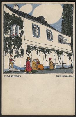 Poststück - Wiener Werkstätte - Karte Nr. 219: Leopold Drexler: AltKarlsbad Cafe Helenenhof, - Briefmarken und Ansichtskarten