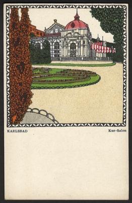 Poststück - Wiener Werkstätte - Karte Nr. 221 - Karl Schwetz: Karls bad Kur - Salon, - Francobolli e cartoline