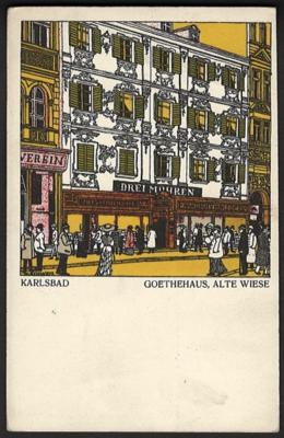 Poststück - Wiener Werkstätte - Karte Nr. 259: Karl Schwetz - Karlsbad Goethehaus Alte Wiese, - Briefmarken und Ansichtskarten