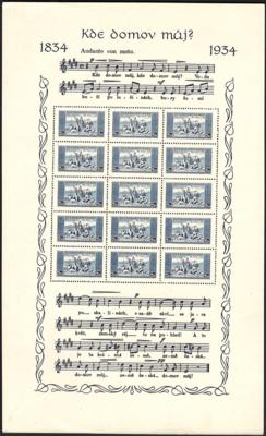.gestempelt/*/** - Sammlung Tschechosl. ca. 1918/1992 u.a. mit HYMNENBLOCK (*) (Schmuckbogen zu 2 Kc mit Eckknick), - Stamps and postcards