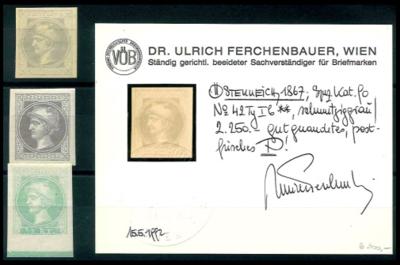 ** - Österr. Nr. 42 Ty. Ib schmutziggrau gepr. mit Befund Dr. Ferchenbauer, - Stamps and postcards