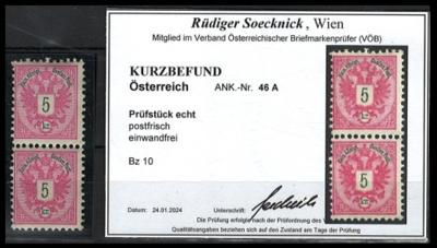 ** - Österr. Nr. 46A im senkrechten Paar - laut Kurzbefund Soecknick ist die Einheit "postfrisch, - Stamps and postcards