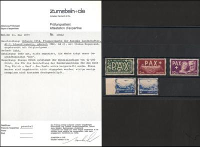 ** - Partie Schweiz ca. 1945/64 u.a. mit PAX - Zumstein Nr. 44c mit Attest Zumstein, - Známky a pohlednice