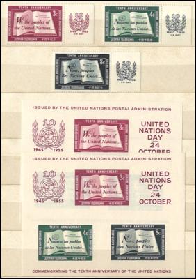 ** - Sammlung UNO N. Y. ab 1951u.a. mit Bl. Nr. 1 (2), - Briefmarken und Ansichtskarten