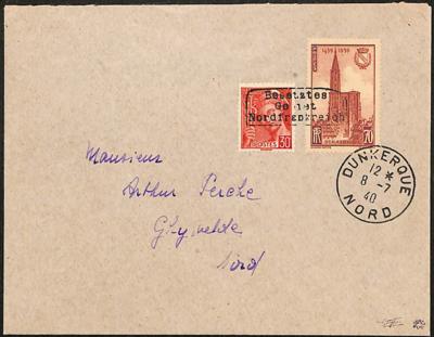 Poststück - D. Bes. Frankreich - Dünkirchen Nr. 61+134 auf Brief von Dünkirchen nach Ghyvelde bom 8.7. 1940, - Stamps and postcards