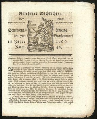 Poststück - Österr. Monarchie 1766 - Zeitung "Gelehrter Nachrichten" Nr. 46 vom 7. Juni 1766, - Francobolli e cartoline