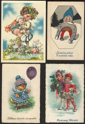 Poststück - Partie Glückwunschkarten u.a. mit Ostern, - Briefmarken und Ansichtskarten
