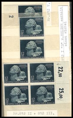 ** - D.Reich 1941/43 - 33 versch. Plattenf. meist mit Nebenm., - Briefmarken und Ansichtskarten
