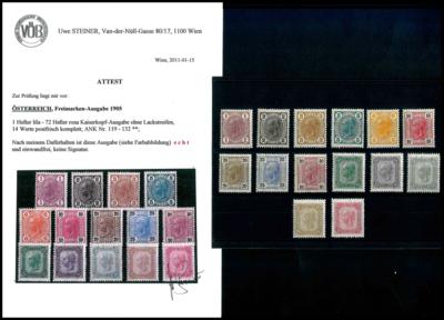 ** - Österr. Nr. 119/32 - laut Fotoattest Steiner sind die Werte "postfrisch... und einwandfrei", - Stamps and postcards