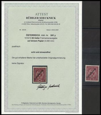 ** - Österr. Nr. 241y (90 Heller Freimarkenausg. 1918/19AUF DICKEM PAPIER (0,095 mm)), - Známky a pohlednice