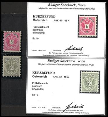 ** - Österr. Nr. 46A und 48A -je mit Kurzbefund Soecknick "postfrisch, - Stamps and postcards