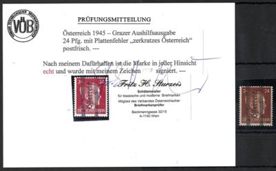 ** - Österr. Nr. 685 mit Plattenfehler "zerkratztes Österreich" postfr., - Stamps and postcards