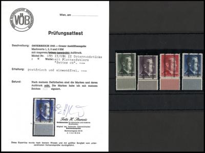 ** - Österr. Nr. 693 II/696 II Unterrandstücke mit Plattenfehlern "fettes ch" postfr., - Stamps and postcards