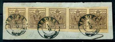 Briefstück - Lombardei Nr. 4HIII im waagrechten FÜNFERSTREIFEN aufBriefstück, - Francobolli e cartoline