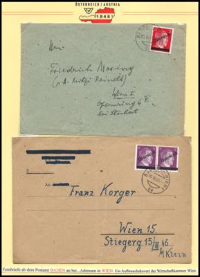Poststück - Bezirk Baden 1945 - ca. 45Belege, - Známky a pohlednice