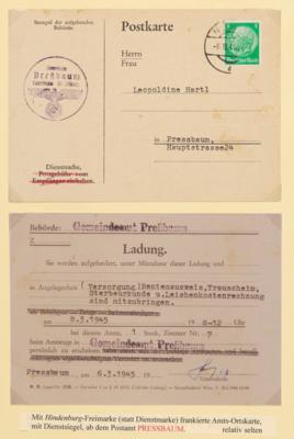 Poststück - Bezirk Hietzing Umgebung 1945 über 20 Belege u.a. Hindenburg (!) Frankatur auf Behörden- Ortskarte (Ladung), - Stamps and postcards