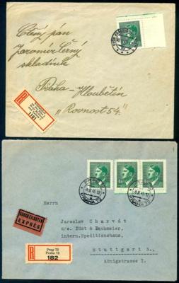 Poststück - Böhmen u. M. 1945 neun Recobriefe mit 4,20Kc Frankaturen, - Stamps and postcards