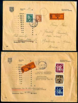 Poststück - Böhmen u. Mähren 6 Wertbriefe 1942/44 aus Biechewitz, - Stamps and postcards
