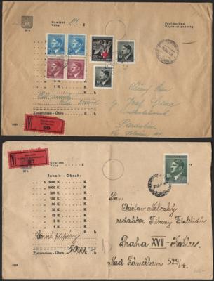 Poststück - Böhmen u. Mähren 6 Wertbriefe 1942/45 aus Biechewitz, - Stamps and postcards