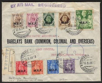 Poststück - Brit. Bes. Eritrea (M. E. F.) eingeschr. Bankbrief - Stamps and postcards