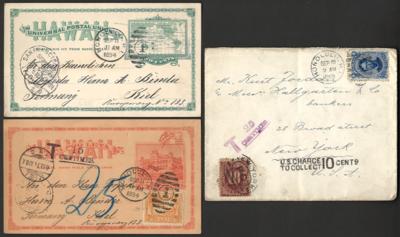 Poststück - Hawaii - Ganzsache mit Zufrankatur ab Honolulu über San francisco nach Kiel mit Nachtaxierung aus 1894, - Francobolli e cartoline