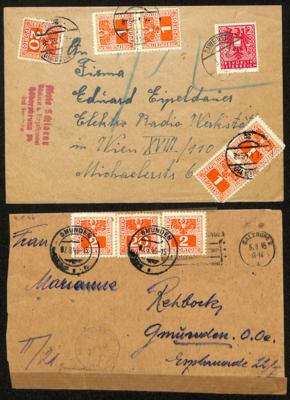 Poststück - Interess. Nachgebührenbelege Österr. der frühen Nachkriegszeit mit Adlerausg. 1945 bzw. Posthorn 1946, - Stamps and postcards