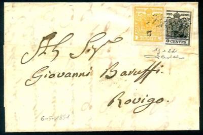Poststück - Lombardei Nr. 1 H orange +2H Prachtfrankatur auf Poststück ab Badia nach Rovigo, - Briefmarken und Ansichtskarten