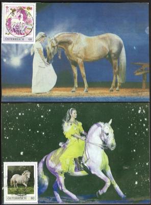 Poststück - Motivsammlung Pferde auf AK mit passenden Motivmarken, - Francobolli e cartoline