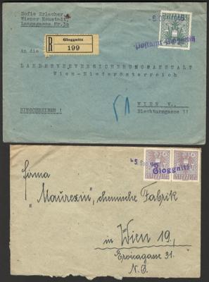 Poststück - Österr. 1945 - Stempelprovisorium von GLOGGNITZ in 3 versch. Varianten auf 3 Briefen und auf Aufgabeschein, - Stamps and postcards