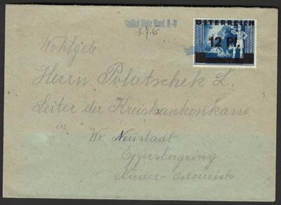 Poststück - Österr. 1945 - Stempelprovisorium von "Stollhof (Hohe Wand. N. D." auf Kuvert mit 12 Pfg. Wien II, - Francobolli e cartoline