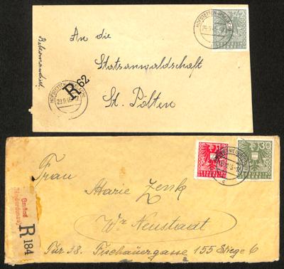 Poststück - Österr. 1945 - Wappenausg.- Rekobrief ab Hofstetten/Pielach sowie ab Gmünd 1, - Francobolli e cartoline