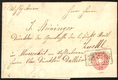 Poststück - Österr. Ausg. 1863 - Fahnenstempel von PERCHTOLDSDORF auf Faltbrief mit 5 Kr. 1863 nach Zwettl aus 1866, - Známky a pohlednice
