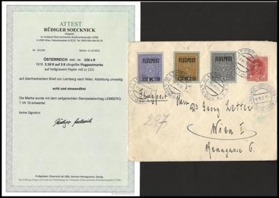 Poststück - Österr. Nr. 226xB (2,50 K auf 3 K olivgelbe Flugpostmarke auf hellgrauem Papier in Linienzähnung 11 1/2 - Známky a pohlednice