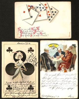 Poststück - Partie Motivkarten u.a. mit Fahrrad - Kartenspiel, - Briefmarken und Ansichtskarten