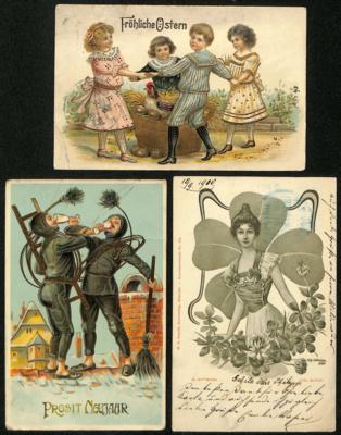 Poststück - Partie Motivkarten u.a. mit Glückwunsch, - Stamps and postcards