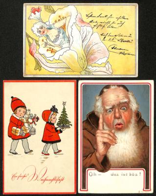 Poststück - Partie Motivkarten u.a. mit Glückwunsch, - Briefmarken und Ansichtskarten