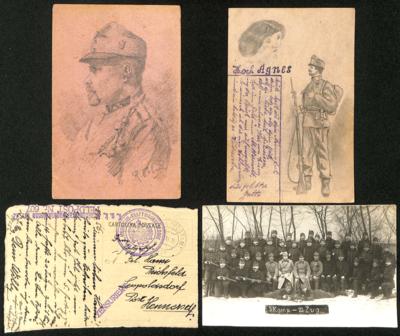 Poststück - Partie Österr. Feld - und POW - Post WK I mit Fotokarten u. Patriotika - AK, - Briefmarken und Ansichtskarten