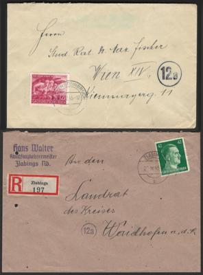 Poststück - Partie Poststücke von und etwas nach der "Ostmark" aus 1945 u.a. mit Rekopopst aus Zlabings vom 20.4. 1945, - Francobolli e cartoline