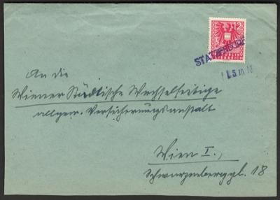Poststück - Stempelprovisorium von STATZENDORF vom 5.10. 1945 auf Brief mit 12 Pfg. Wappen, - Francobolli e cartoline