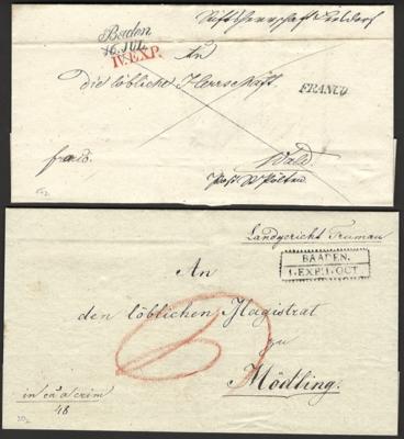 Poststück - Vorphila NÖ - Kl. Partie Faltbriefe aus Baden, - Stamps and postcards