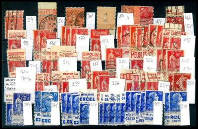 .gestempelt - Frankreich - Partie Marken mit Reklameanhängsel ab 1906, - Briefmarken und Ansichtskarten