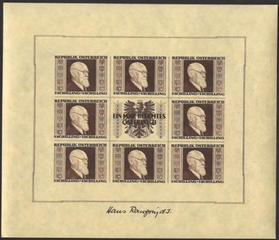** - Sammlung Österr. ab 1945 u.a. mit RENNERBLOCK (wie übl. mit div. Unebenh.), - Briefmarken und Ansichtskarten