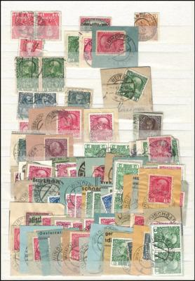 Briefstück/gestempelt Österr. - reichh. Partie Abstempelungen aus 1908/1918, - Briefmarken und Ansichtskarten