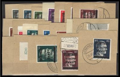 Briefstück - Österr. 1945 - Lokalausgabe Brückenspendenmarken LOSENSTEIN - Satz auf 19 Briefstück, - Stamps and postcards