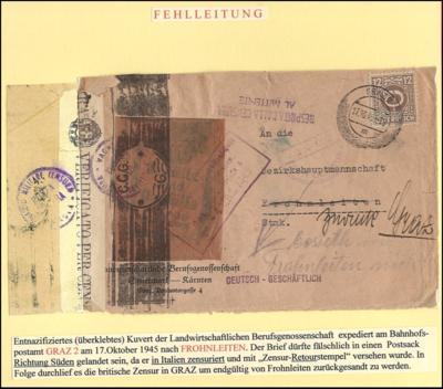 Poststück - Außergewöhnliche Sammlung Grazer Belege in den frühen Nachkriegstagen 1945 mit einer Fülle Zensuren, - Briefmarken und Ansichtskarten