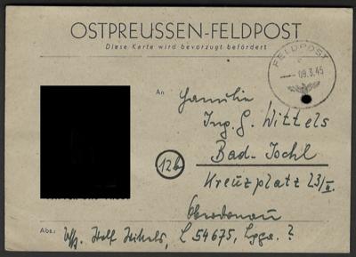 Poststück - Dt. Feldpost Ostpreußen-Feldpostkarte vom 9.3.45 nach Bad Ischl in erstklassiger Erhaltung, - Francobolli e cartoline