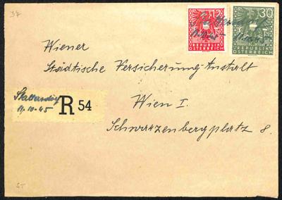 Poststück - Österr. 1945 - Stempelprovisorium von STATTERSDORF rekommandiert nach Wien vom 11.10. 1945, - Stamps and postcards