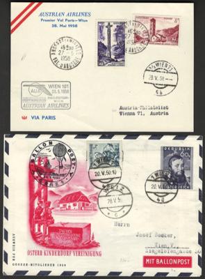 Poststück - Österr. - Partie AUA - Erstflüge mit Retourflügen sowie Ballonpost ab 1948, - Briefmarken und Ansichtskarten