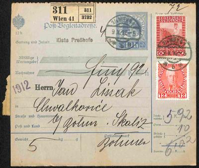 Poststück - Österr. - Partie Paketkarten mit Frankaturen d. Ausg. 1908, - Briefmarken und Ansichtskarten