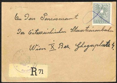Poststück - Österr. - Stempelprovisorium 1945 - BERNHARDSTAL auf rekommandiertem Kuvert, - Stamps and postcards